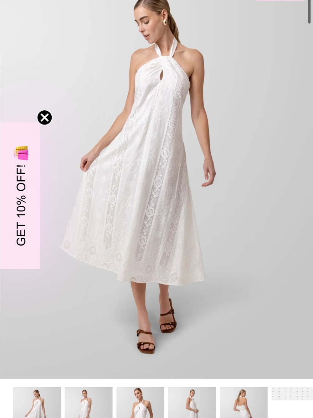 Line & Dot White Lace Halter Midi Dress with Keyhole